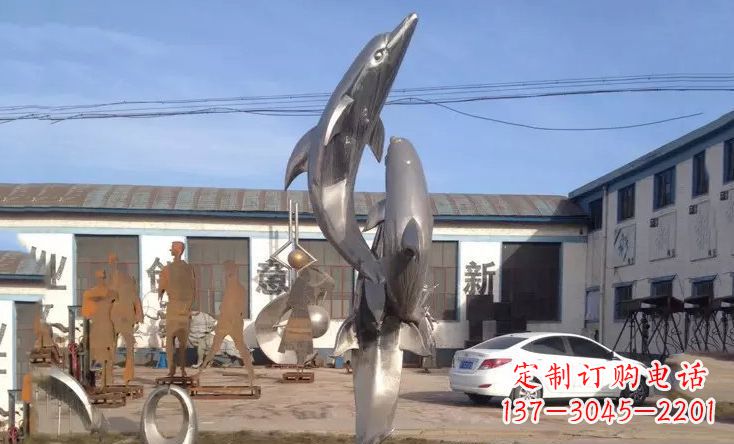 唐山不锈钢海豚嬉戏雕塑精美的艺术视觉