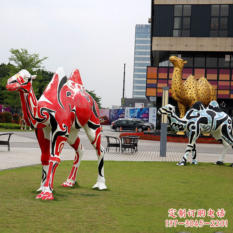 唐山彩绘骆驼不锈钢雕塑城市园林的精美装饰