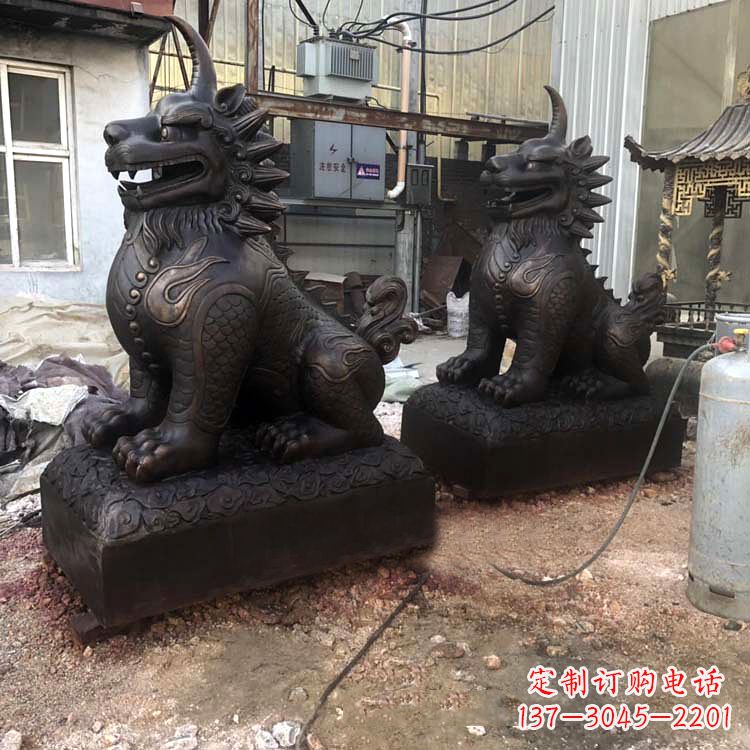 唐山纯铜獬豸雕塑-中国古代神话传说神兽动物雕塑