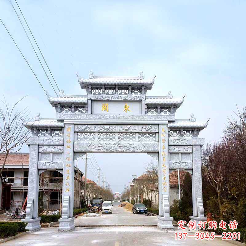 唐山传承古风——村镇三门石牌坊雕塑