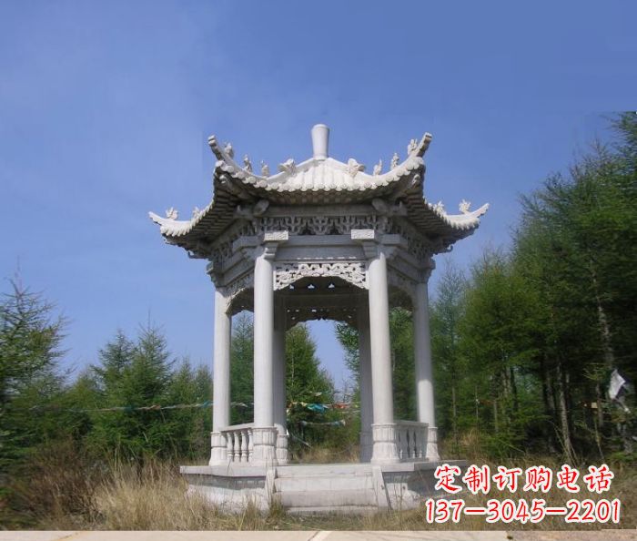 唐山精美大理石六角石凉亭雕塑
