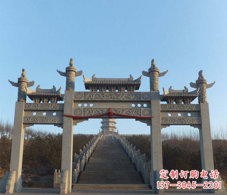 唐山精美大理石三门牌坊雕塑