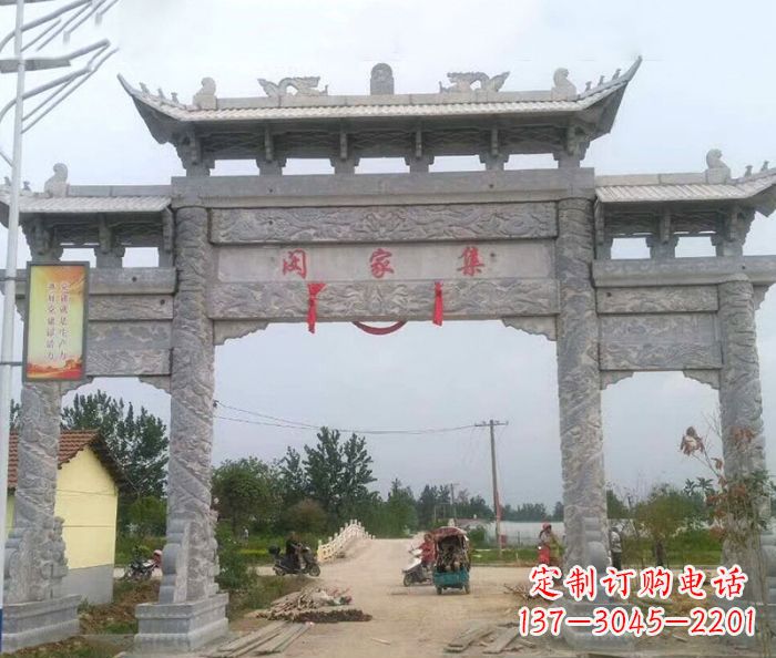唐山精美大理石三门牌楼雕塑