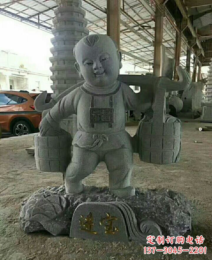 唐山装点童年的大理石招财进宝儿童雕塑