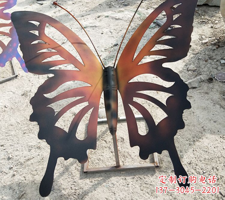 唐山大型不锈钢铁艺蝴蝶雕塑，户外公园园林彩色昆虫摆件