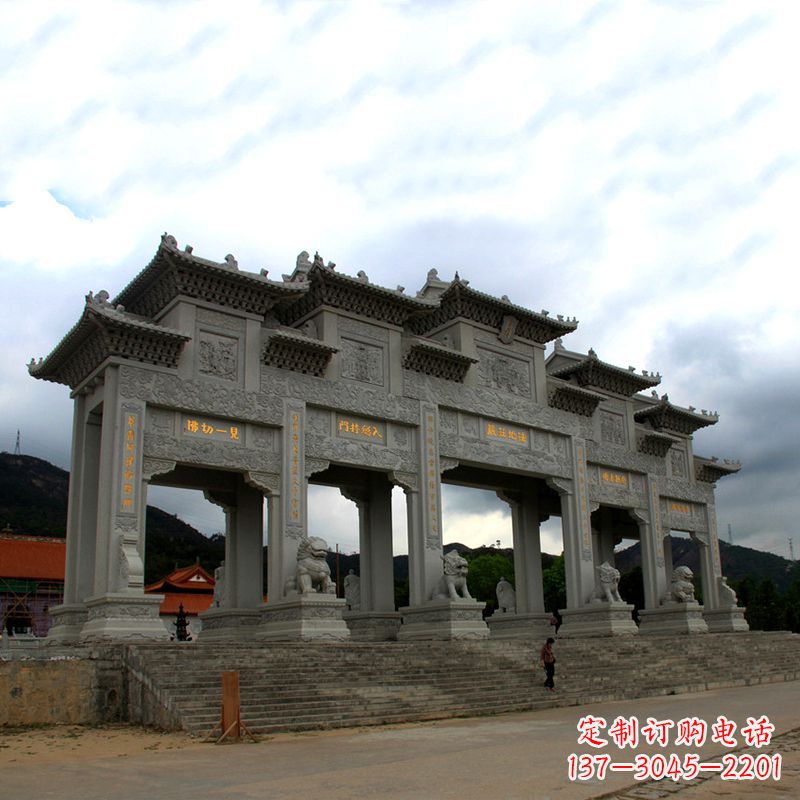 唐山大型寺庙五门石雕牌楼