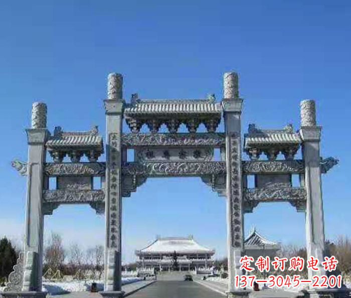 唐山领雕仿古三门石牌坊