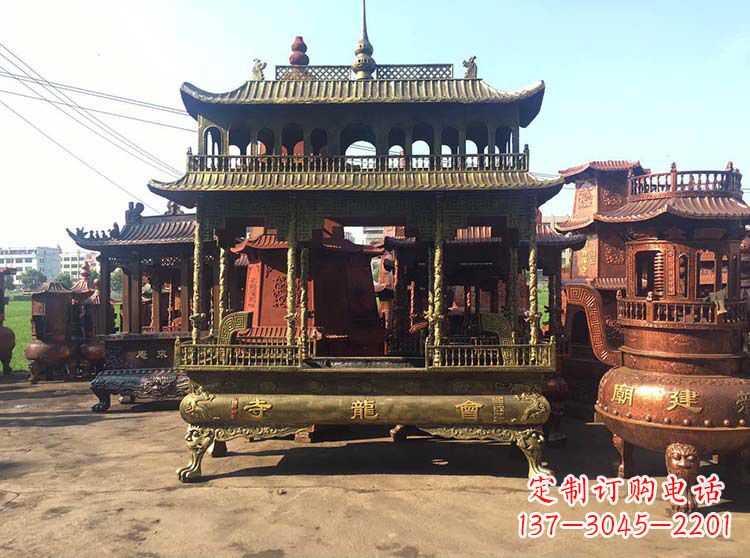 唐山高浮雕螭龙纹铜香炉