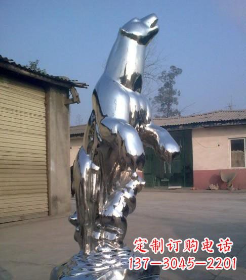 唐山公园不锈钢抽象北极熊动物雕塑