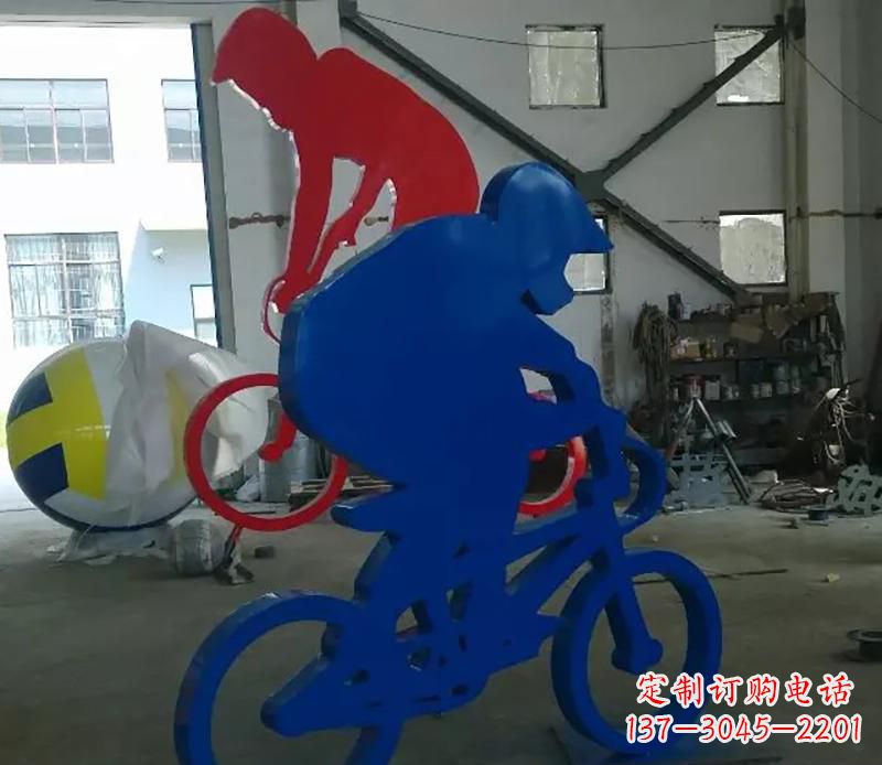 唐山公园不锈钢骑自行车运动人物雕塑