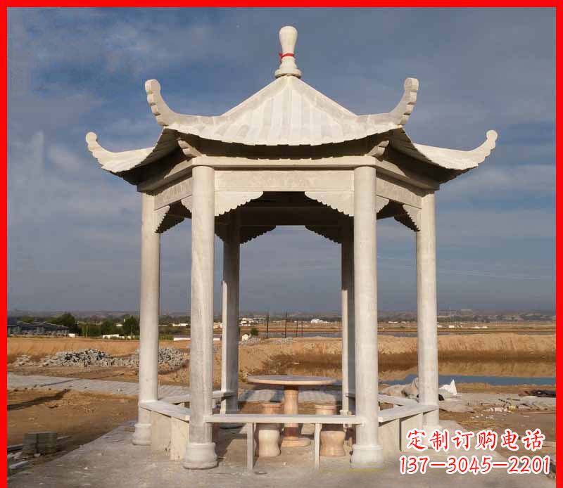 唐山公园大理石六角石雕凉亭 (2)