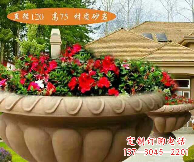 唐山公园砂岩花盆石雕花钵