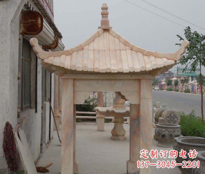 唐山精美红六角石凉亭雕塑