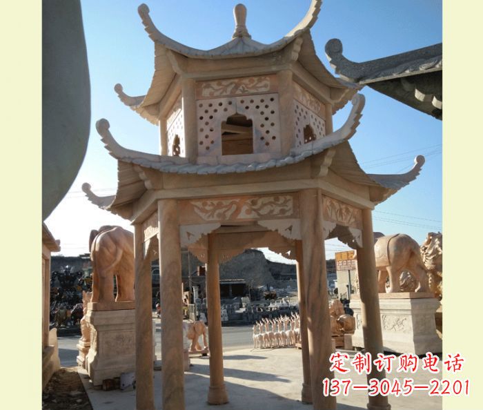 唐山中式双层石雕凉亭