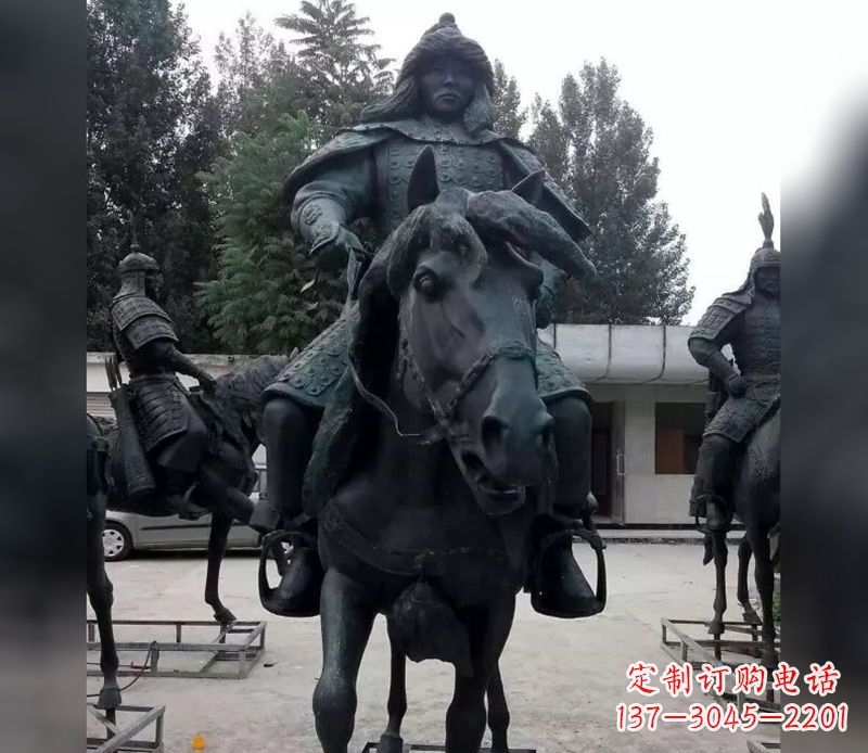 唐山古代将军骑马人物铜雕 