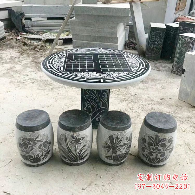 唐山精美梅兰竹菊形石桌凳，无与伦比的艺术美感