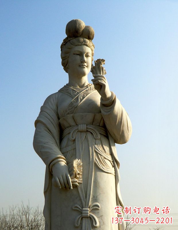 唐山十二花神之十二月水仙花梁玉清汉白玉古代美女雕像