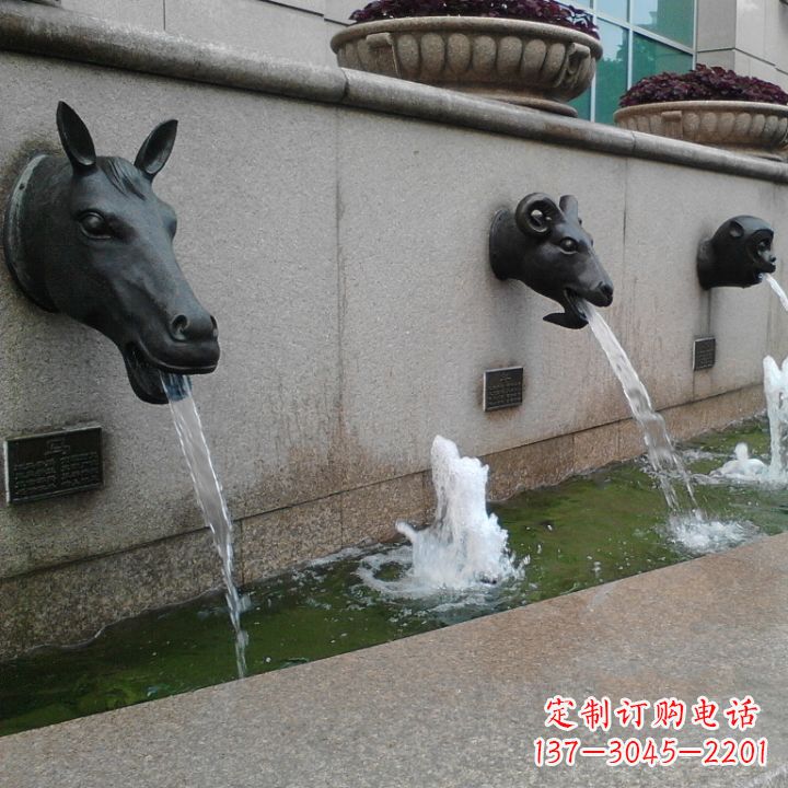 唐山十二生肖兽首流水水景铜雕