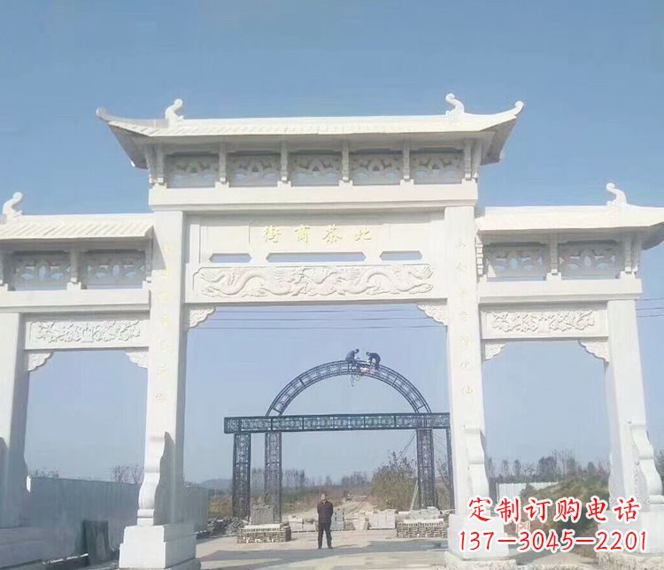 唐山石牌坊三门牌坊石雕 (4)