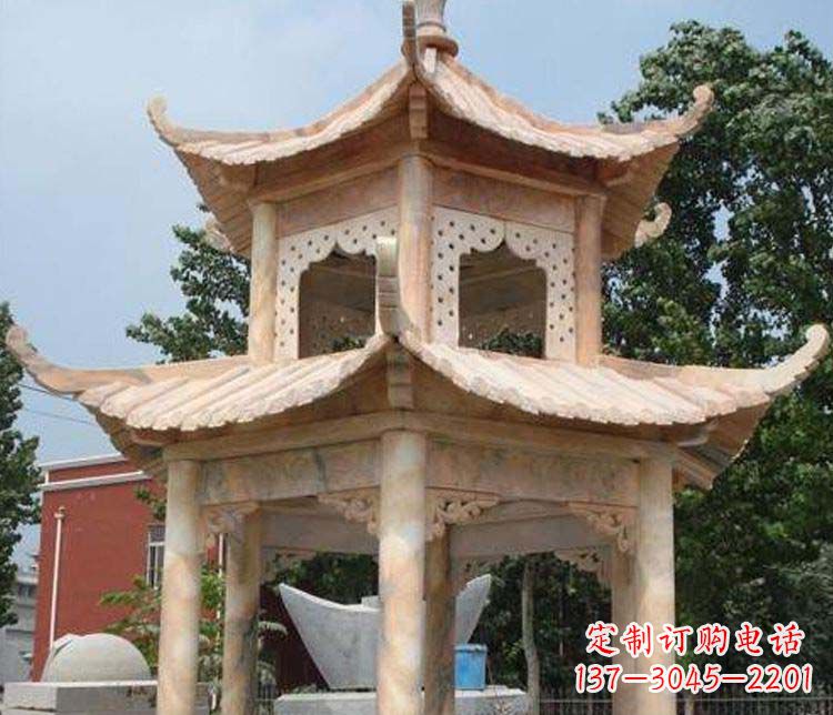 唐山双层晚霞红凉亭石雕