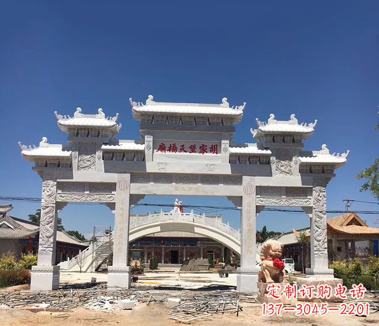 唐山寺庙三门五楼石牌坊石雕_1