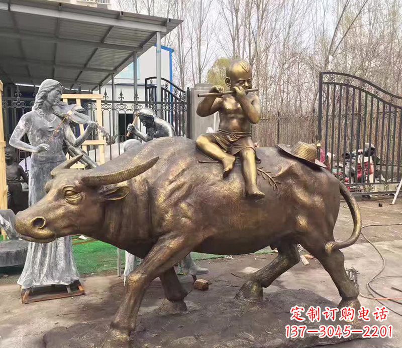 唐山铜雕户外牧童骑牛