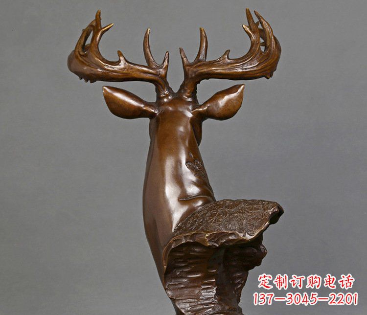 唐山铜雕吉祥招财鹿头雕塑摆件