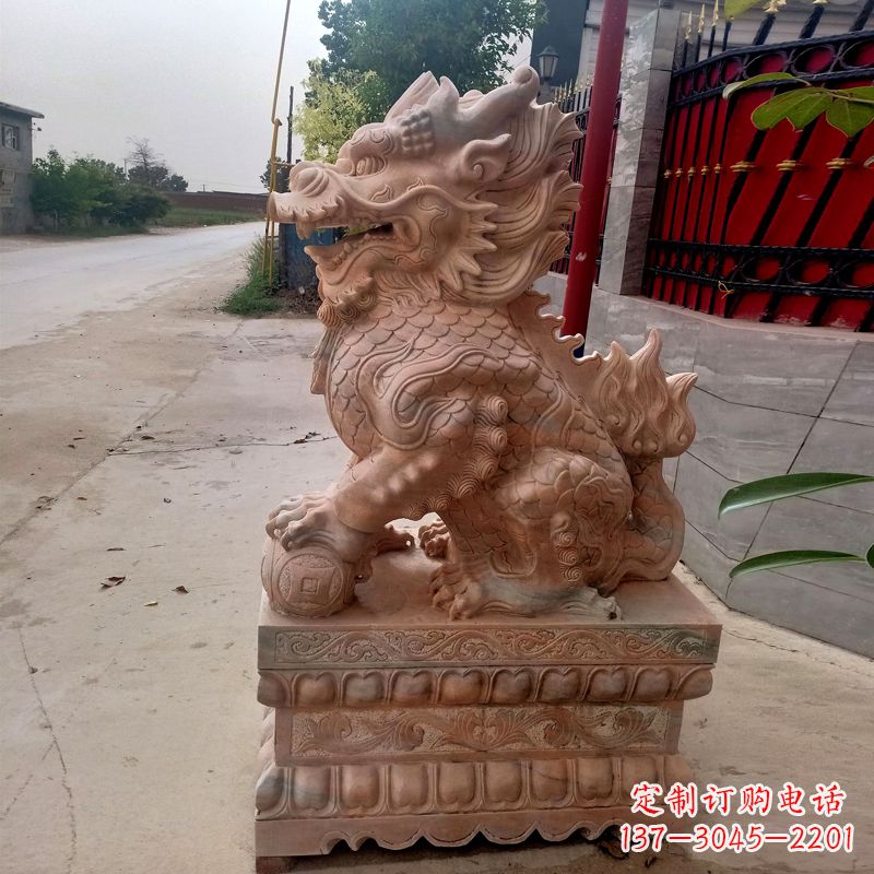 唐山晚霞红麒麟石雕