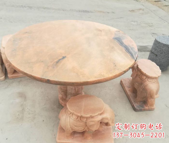 唐山晚霞红小象桌凳别墅石雕 (4)