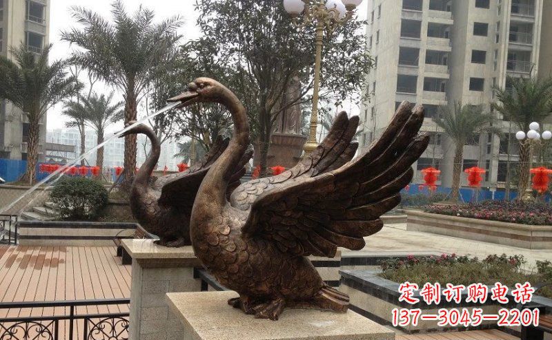 唐山小区喷水天鹅动物铜雕
