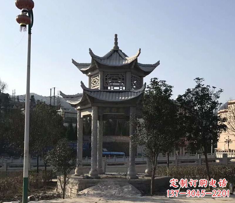 唐山园林仿古双层石凉亭景观石雕 (4)