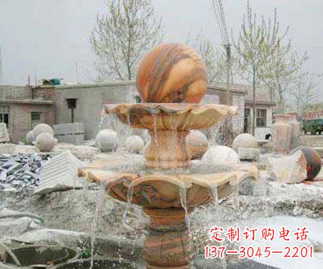 唐山园林景观晚霞红风水球喷泉石雕