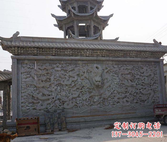 唐山园林九龙壁石雕影壁